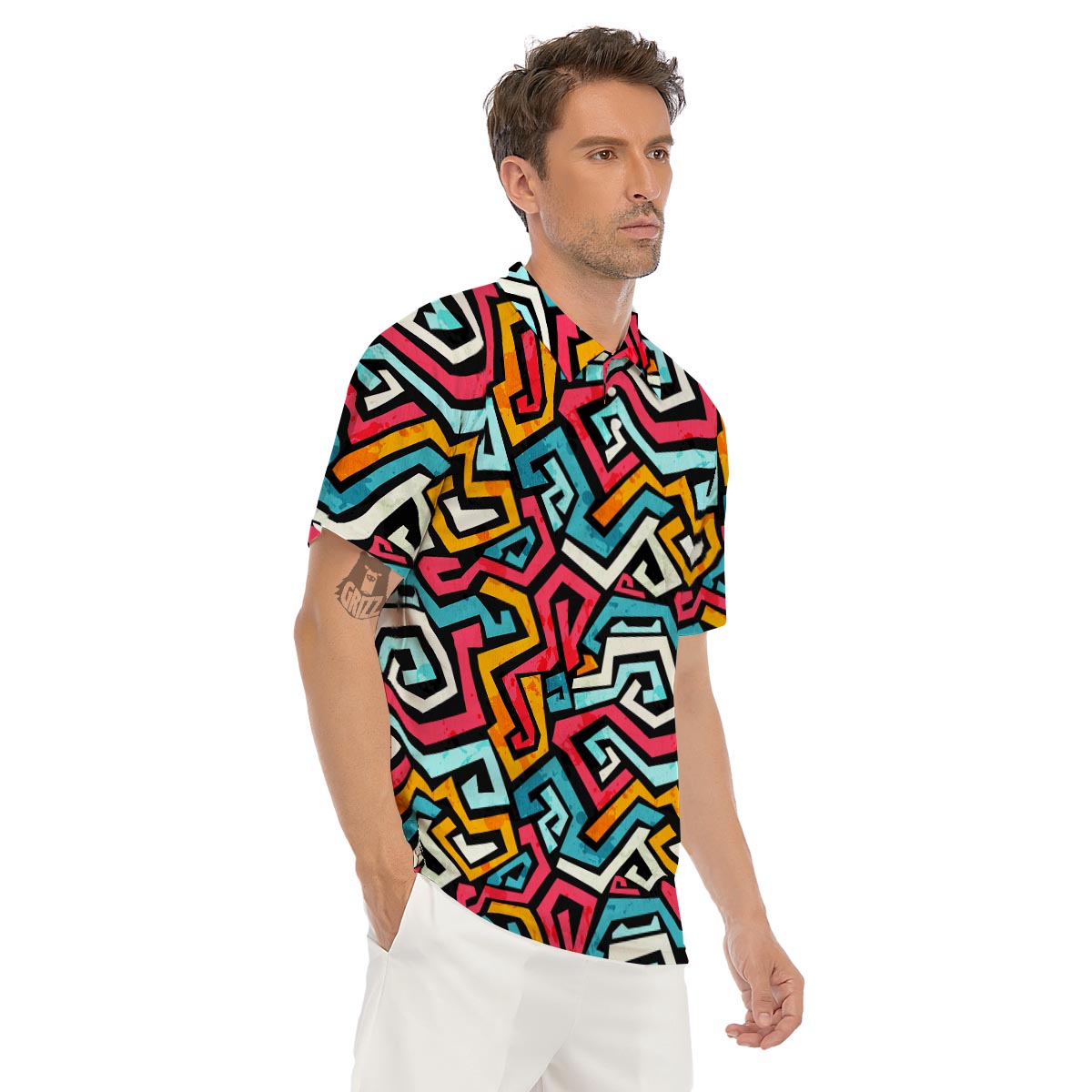 Geometric Graffiti Psychedelic Men's Golf Shirts-grizzshop