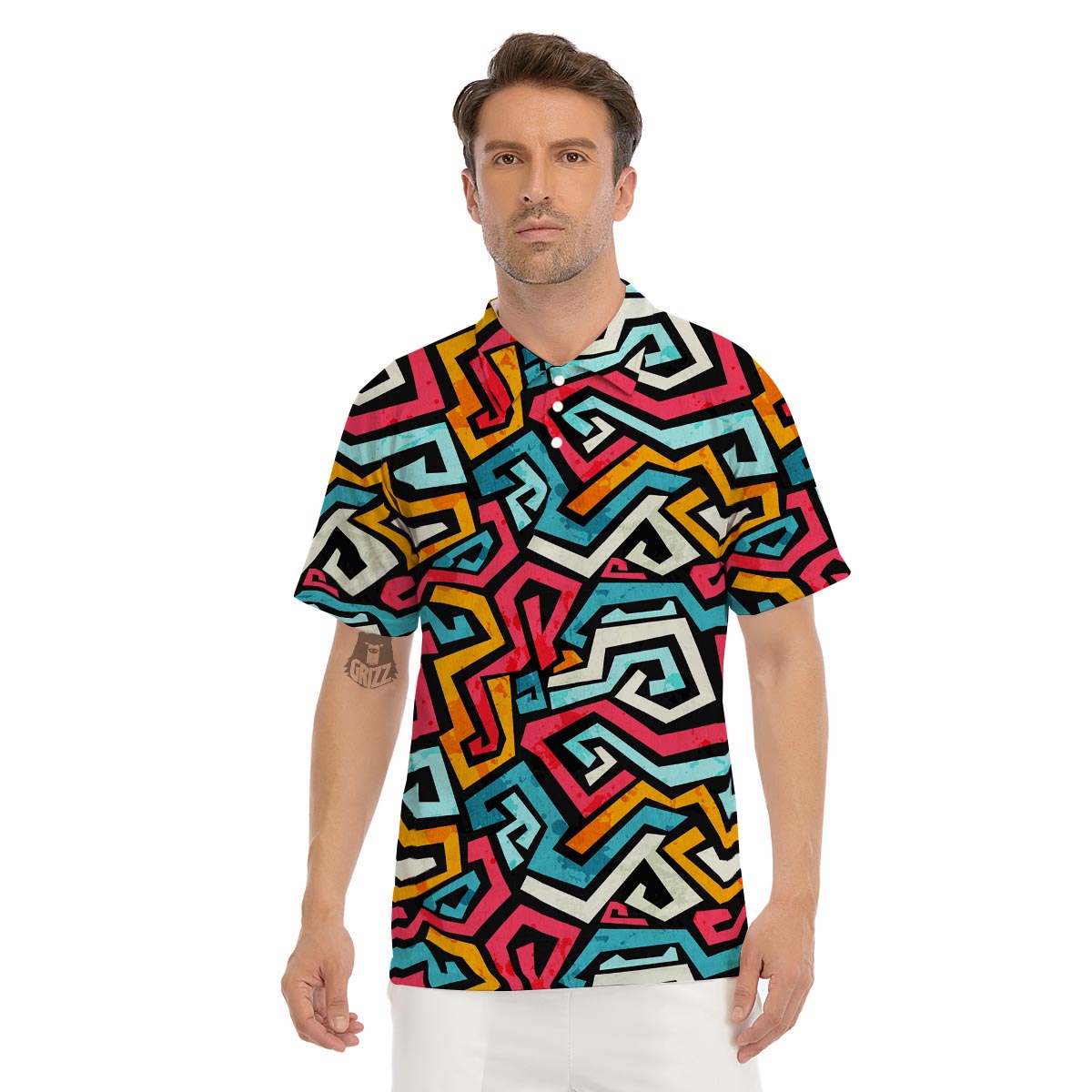 Geometric Graffiti Psychedelic Men's Golf Shirts-grizzshop