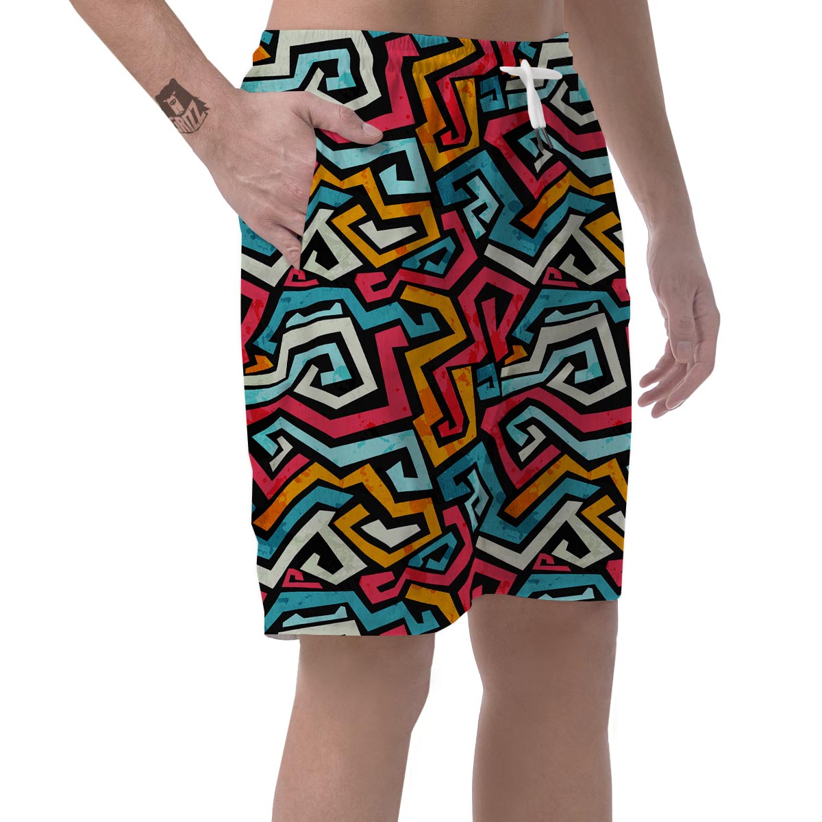 Geometric Graffiti Psychedelic Men's Shorts-grizzshop