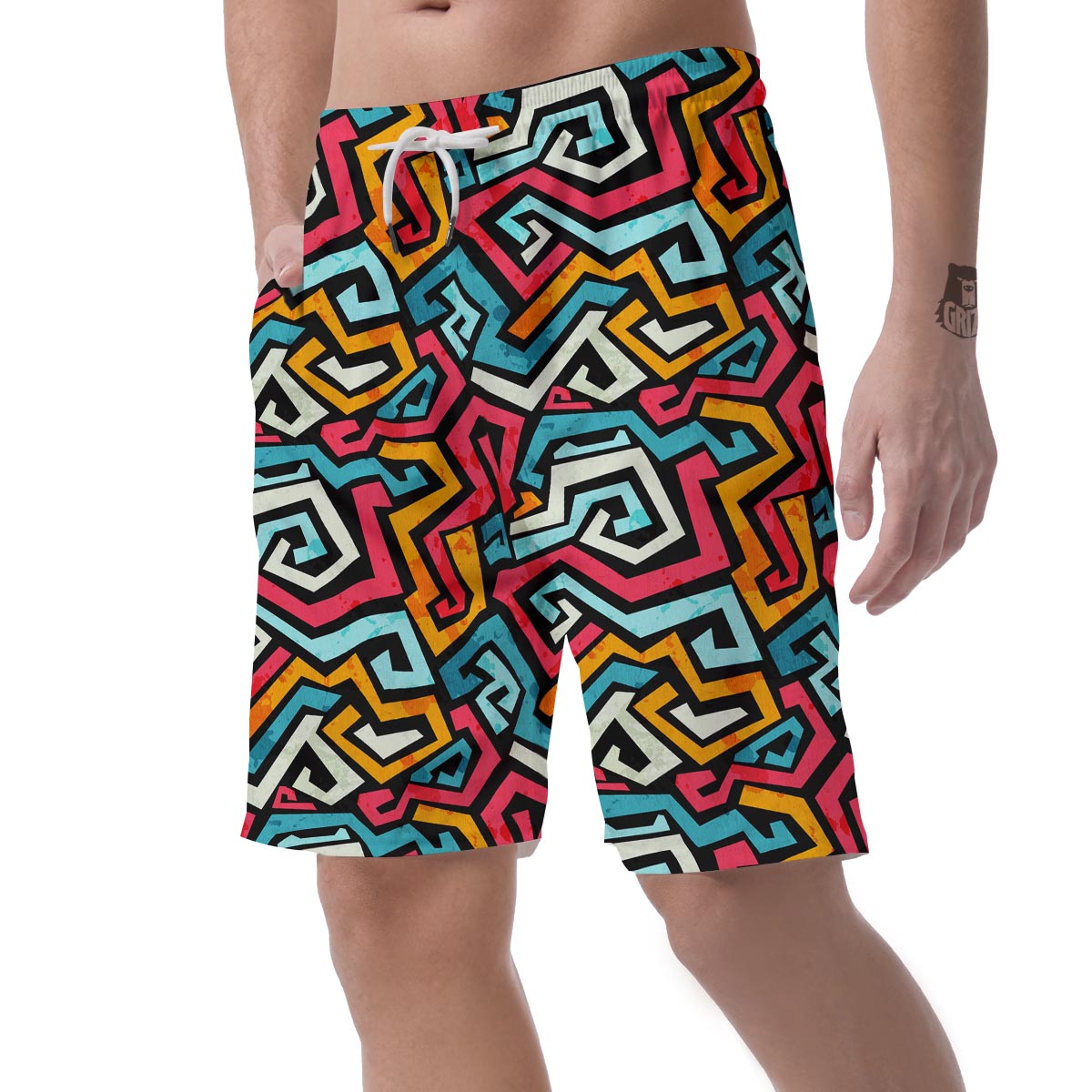 Geometric Graffiti Psychedelic Men's Shorts-grizzshop