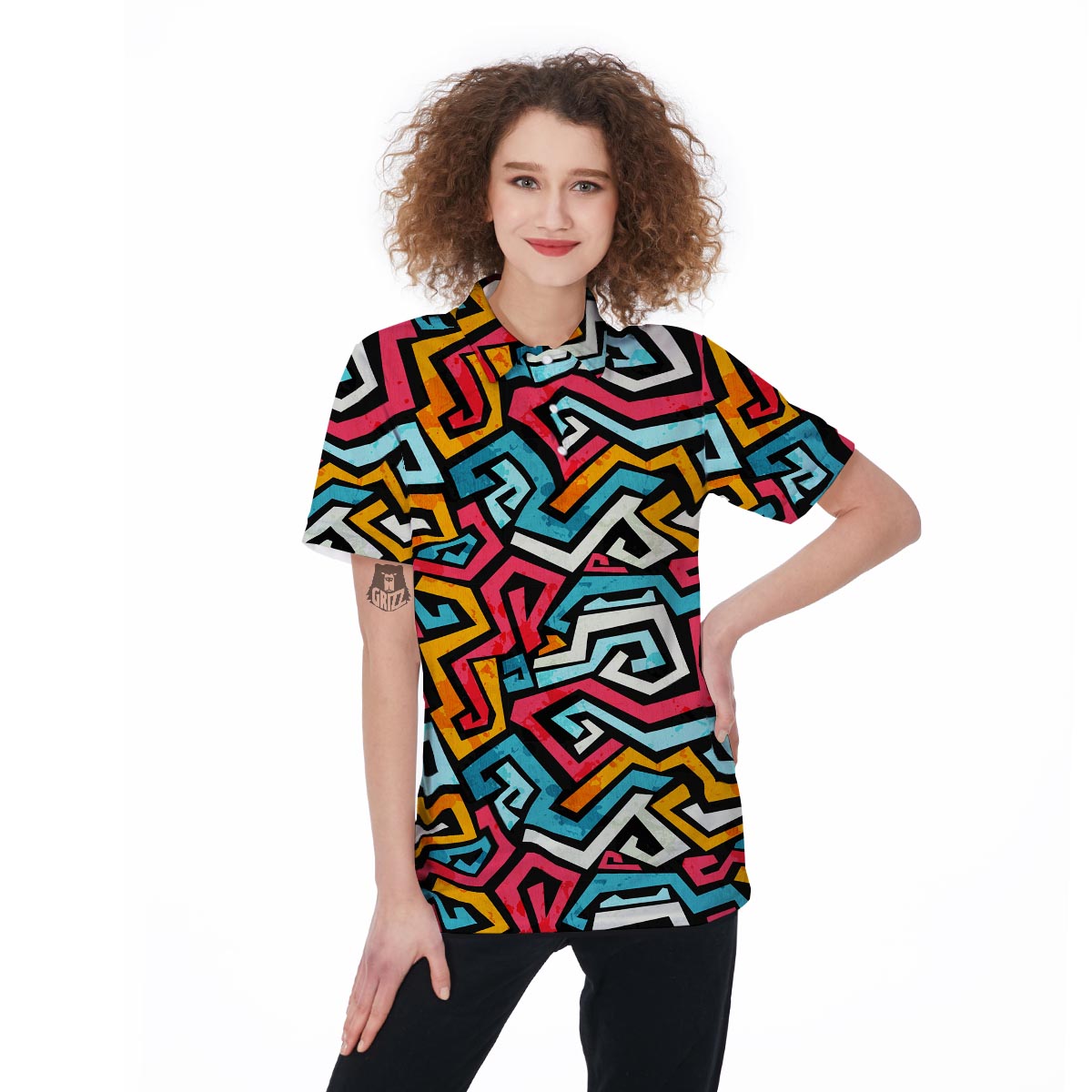 Geometric Graffiti Psychedelic Women's Golf Shirts-grizzshop