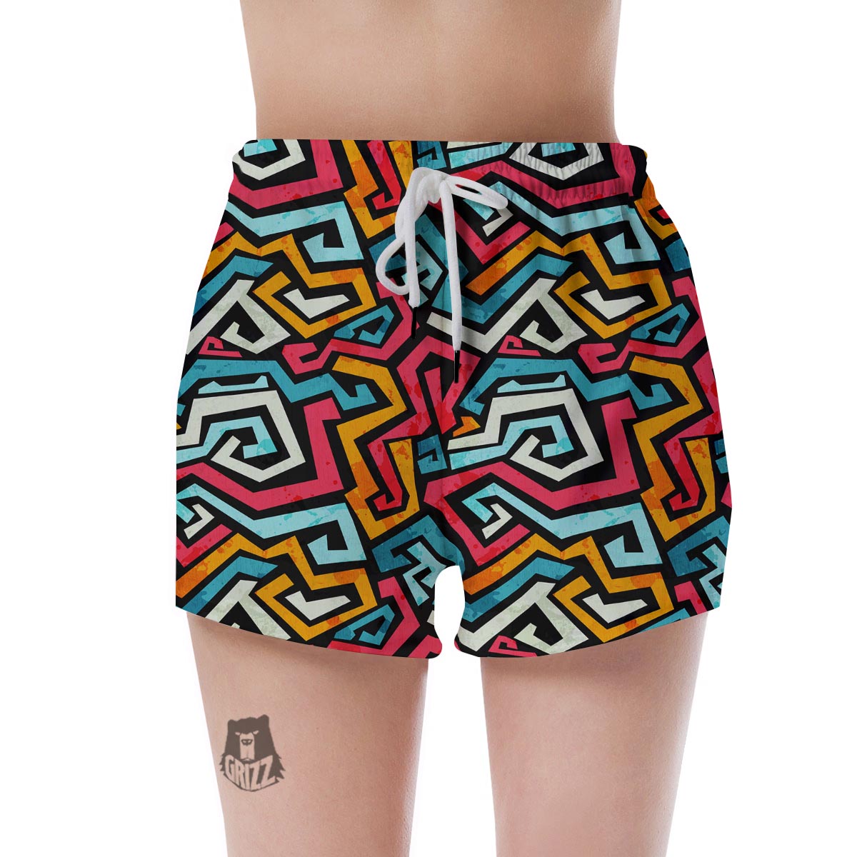 Geometric Graffiti Psychedelic Women's Shorts-grizzshop