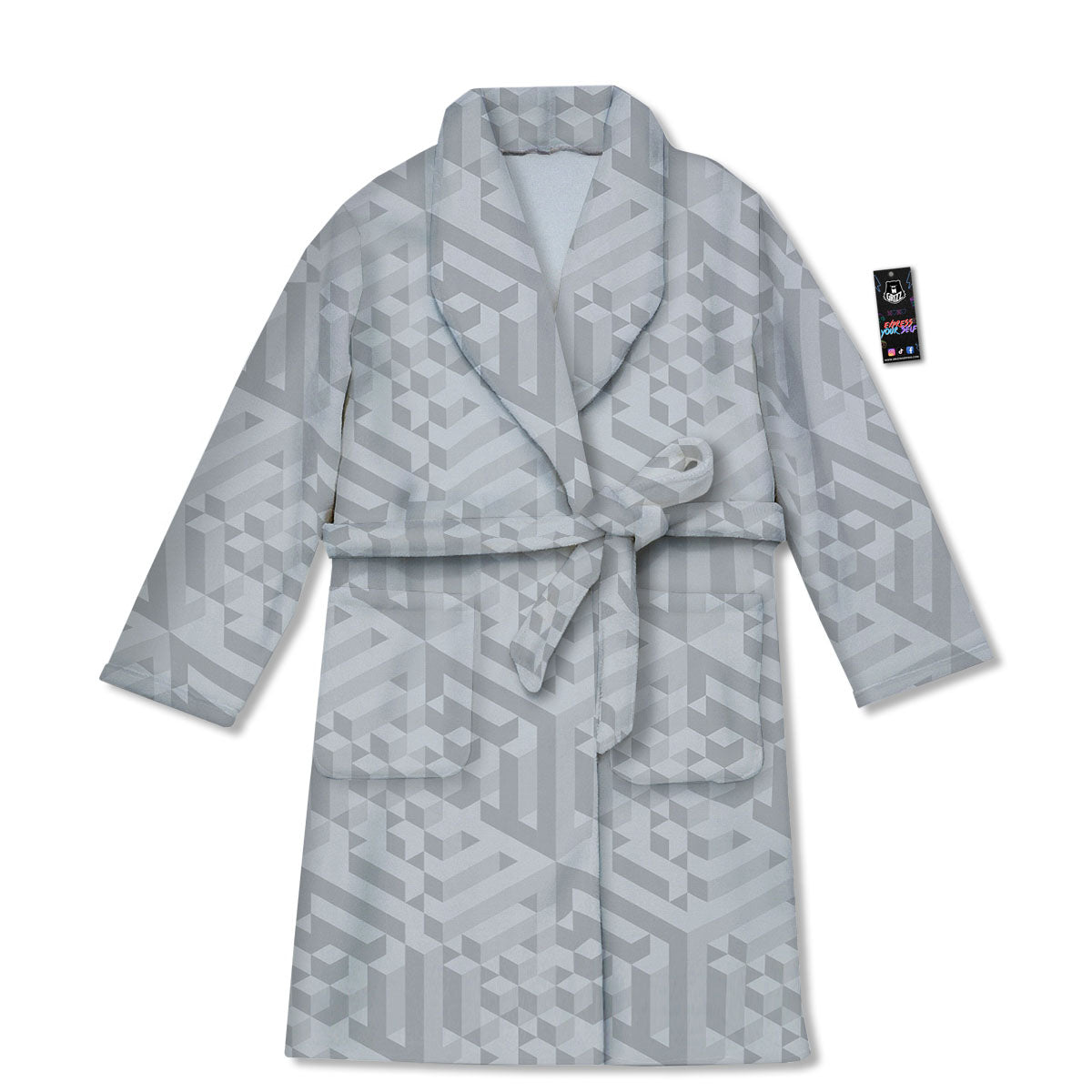 Geometric Grey Polygonal Print Bathrobe-grizzshop