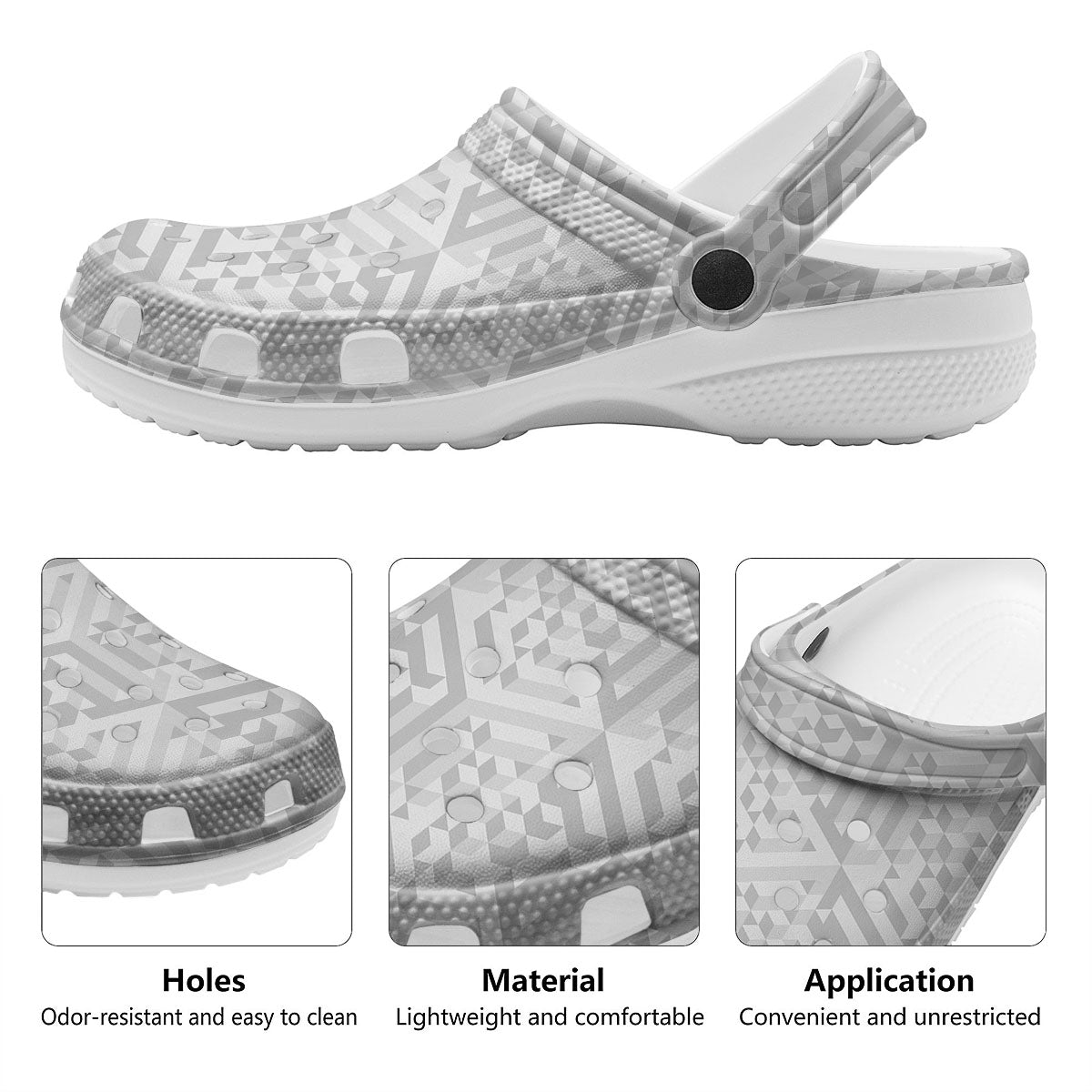 Geometric Grey Polygonal Print Clog-grizzshop