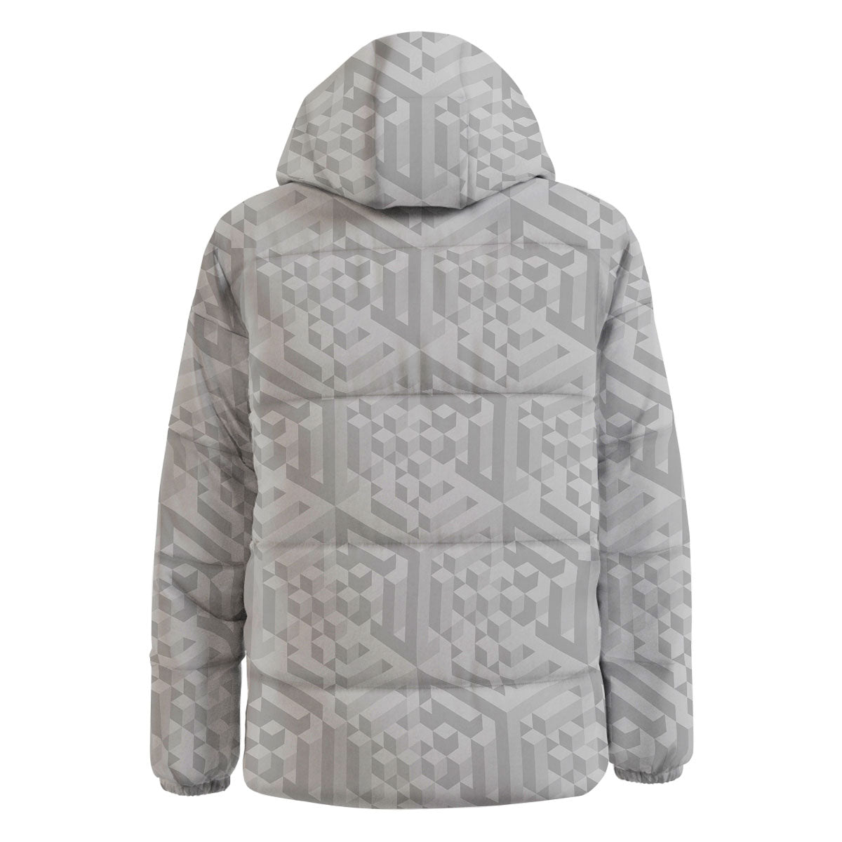 Geometric Grey Polygonal Print Down Jacket-grizzshop