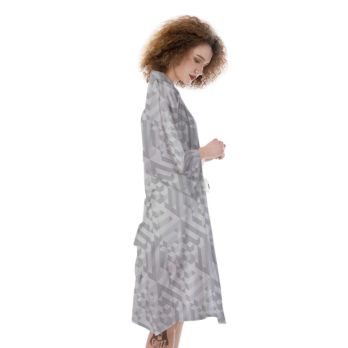 Geometric Grey Polygonal Print Kimono-grizzshop