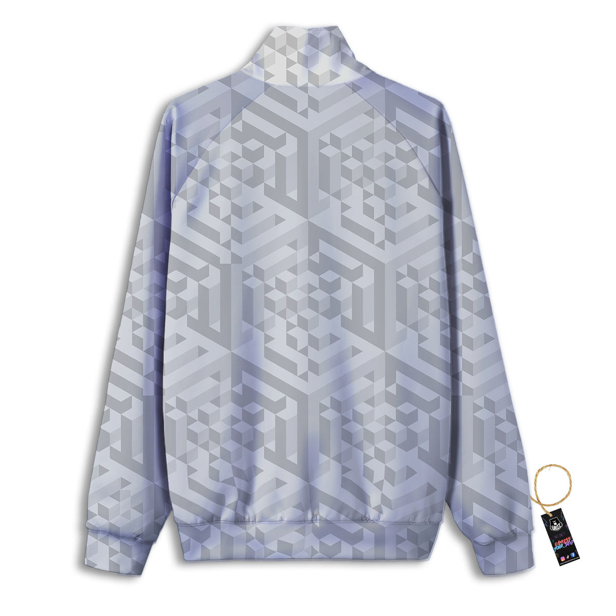Geometric Grey Polygonal Print Track Jacket-grizzshop