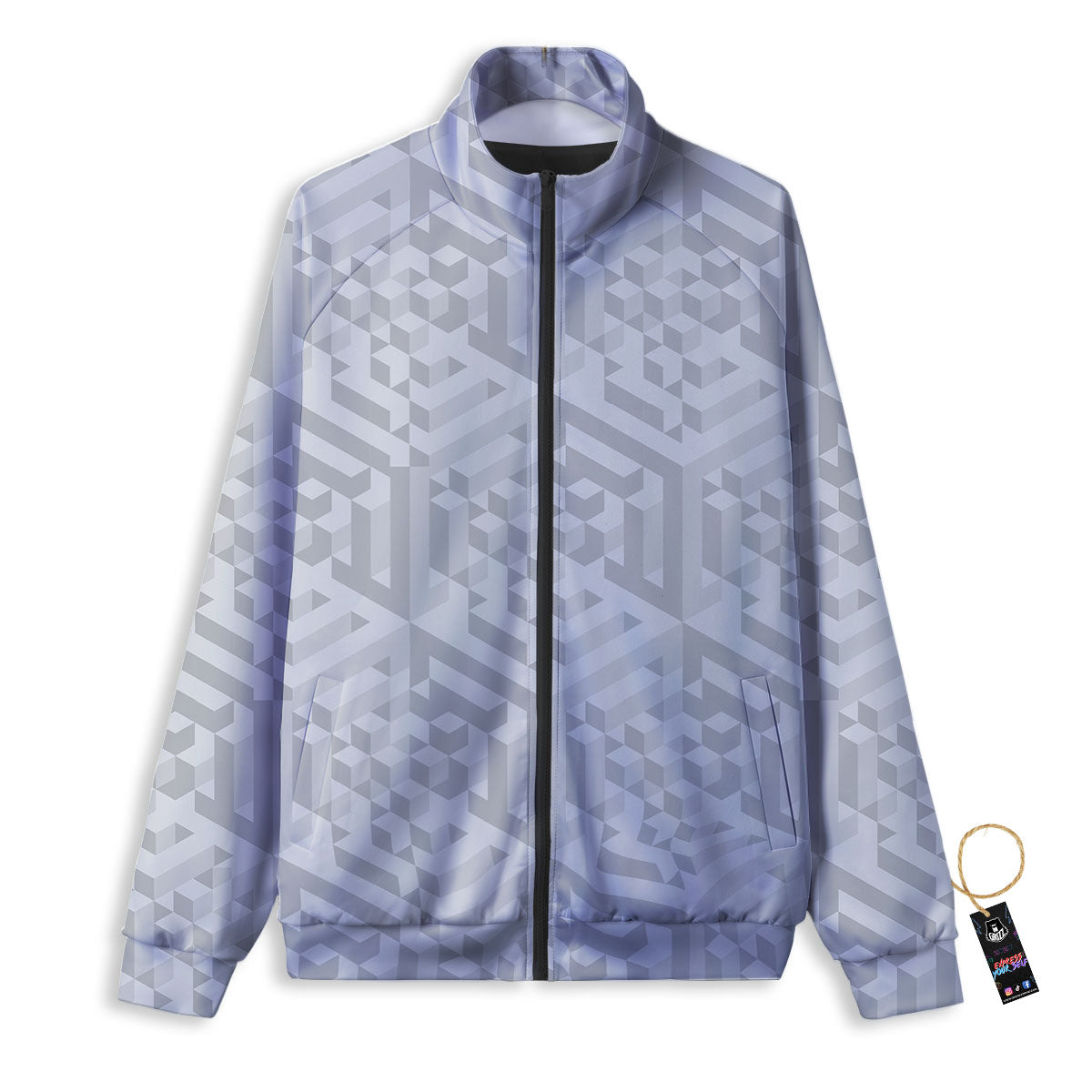 Geometric Grey Polygonal Print Track Jacket-grizzshop