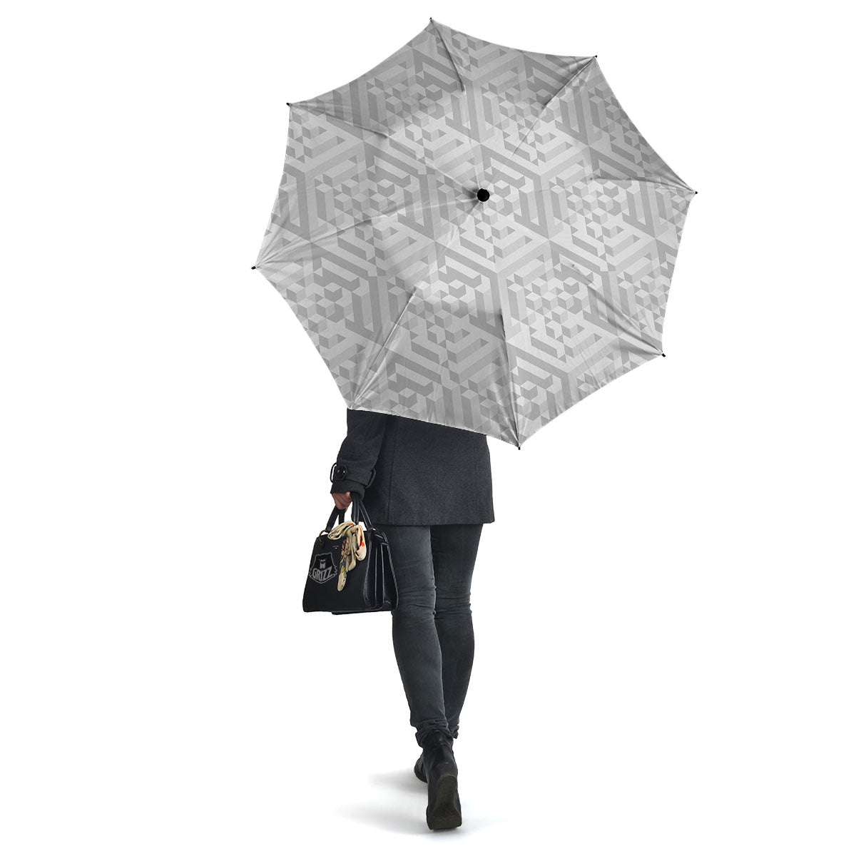 Geometric Grey Polygonal Print Umbrella-grizzshop