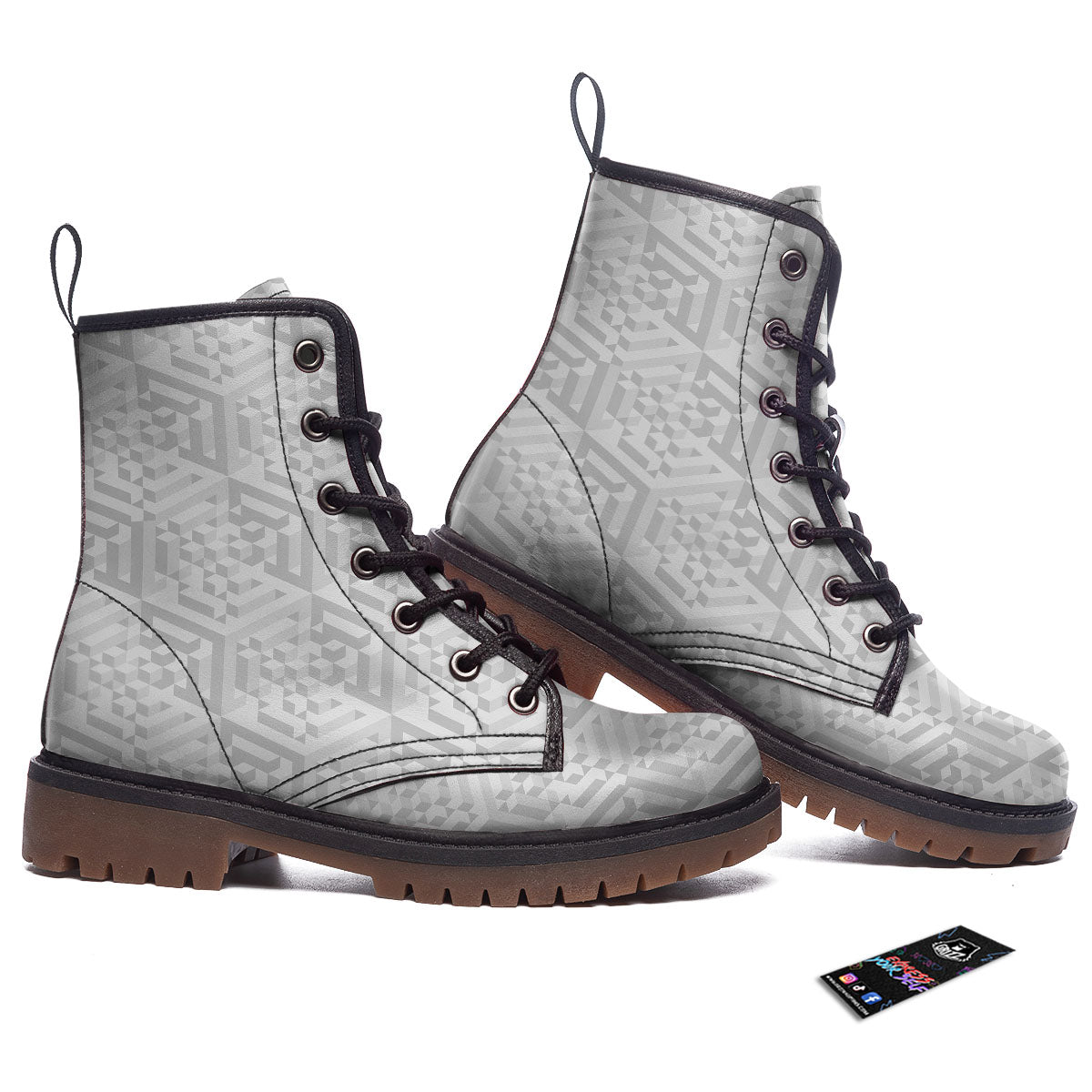 Geometric Grey Polygonal Print Work Boots-grizzshop
