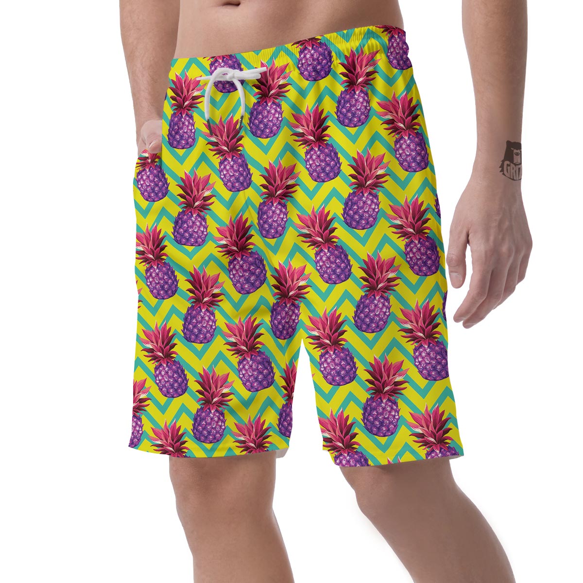 Geometric Hawaiian Pineapple Print Men's Shorts-grizzshop