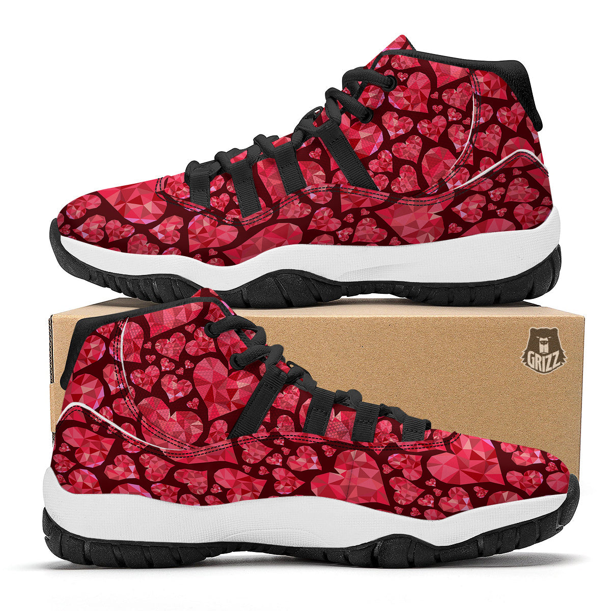 Geometric Heart Valentine's Day Print Pattern Black Bball Shoes-grizzshop