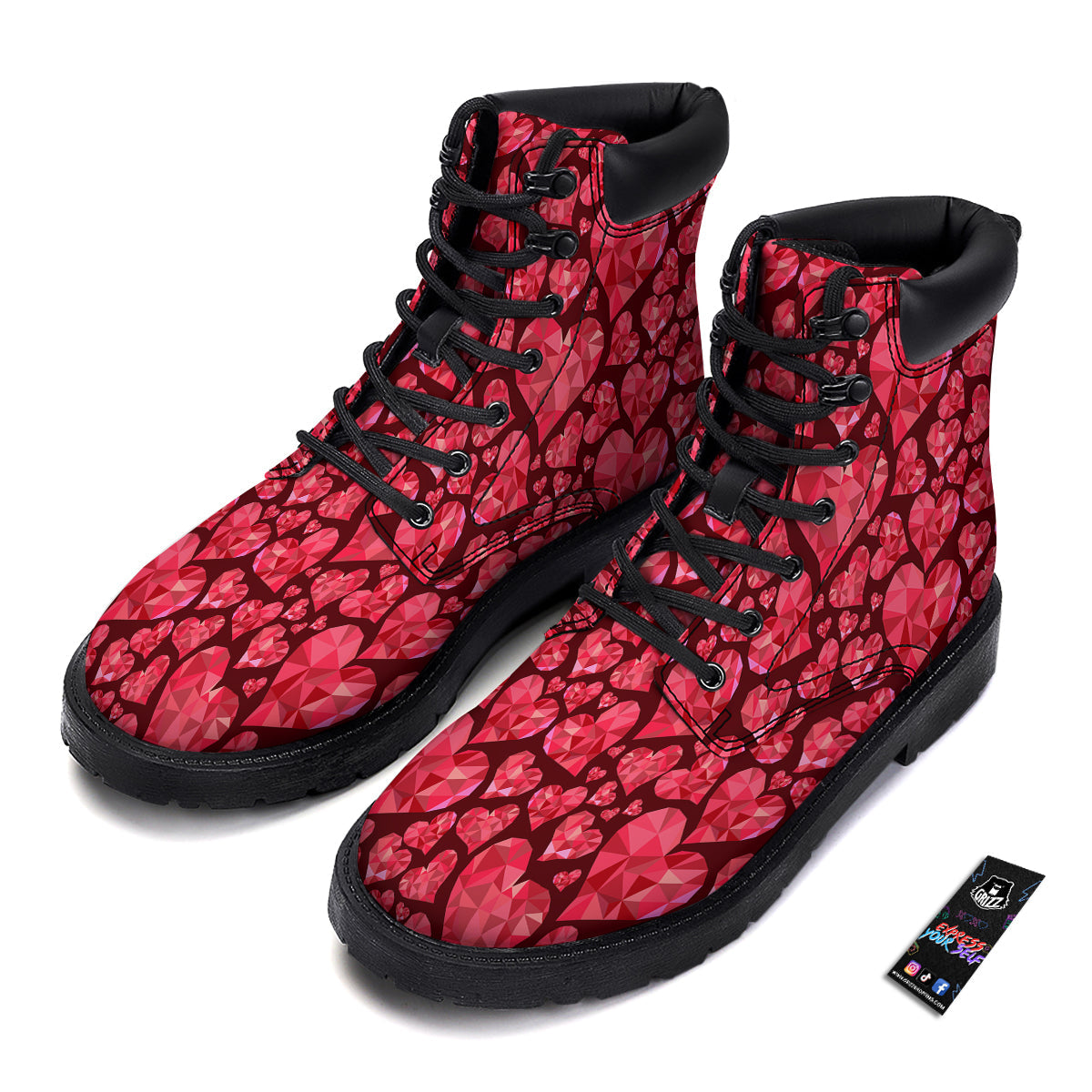 Geometric Heart Valentine's Day Print Pattern Boots-grizzshop