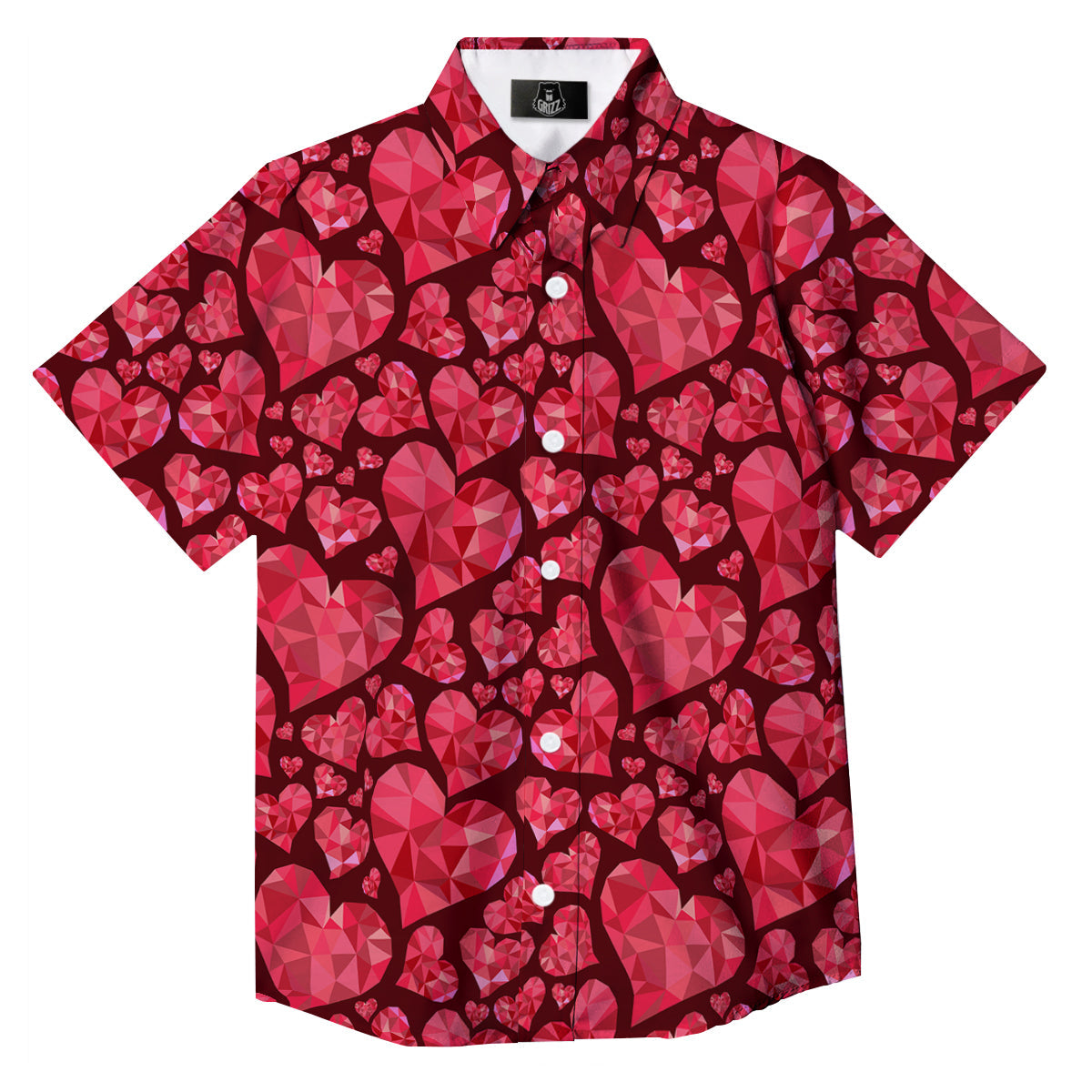 Geometric Heart Valentine's Day Print Pattern Button Up Shirt-grizzshop