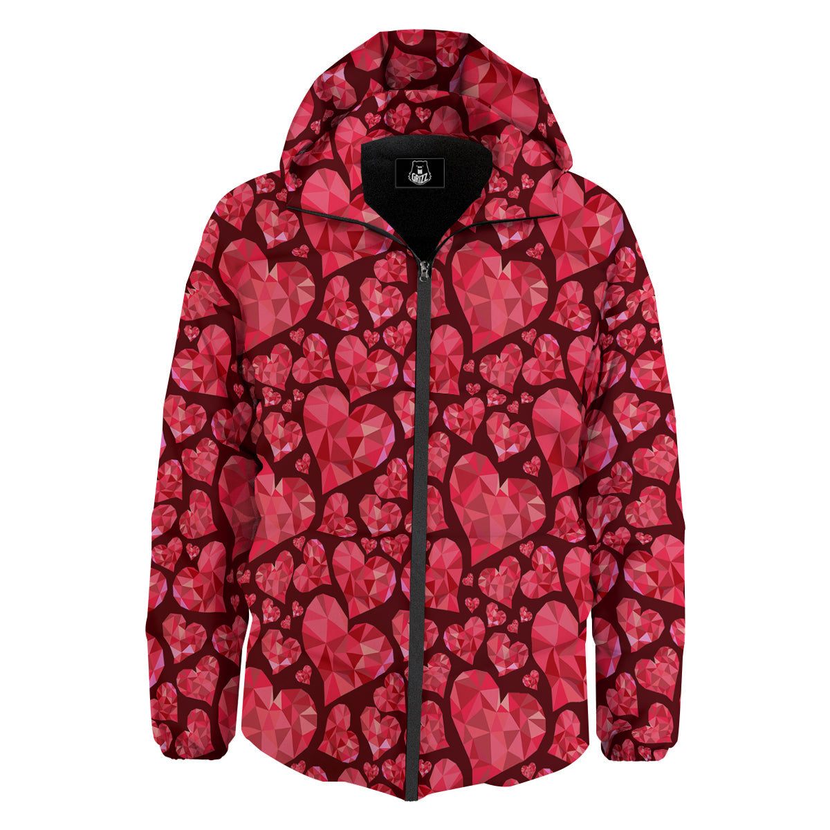 Geometric Heart Valentine's Day Print Pattern Down Jacket-grizzshop