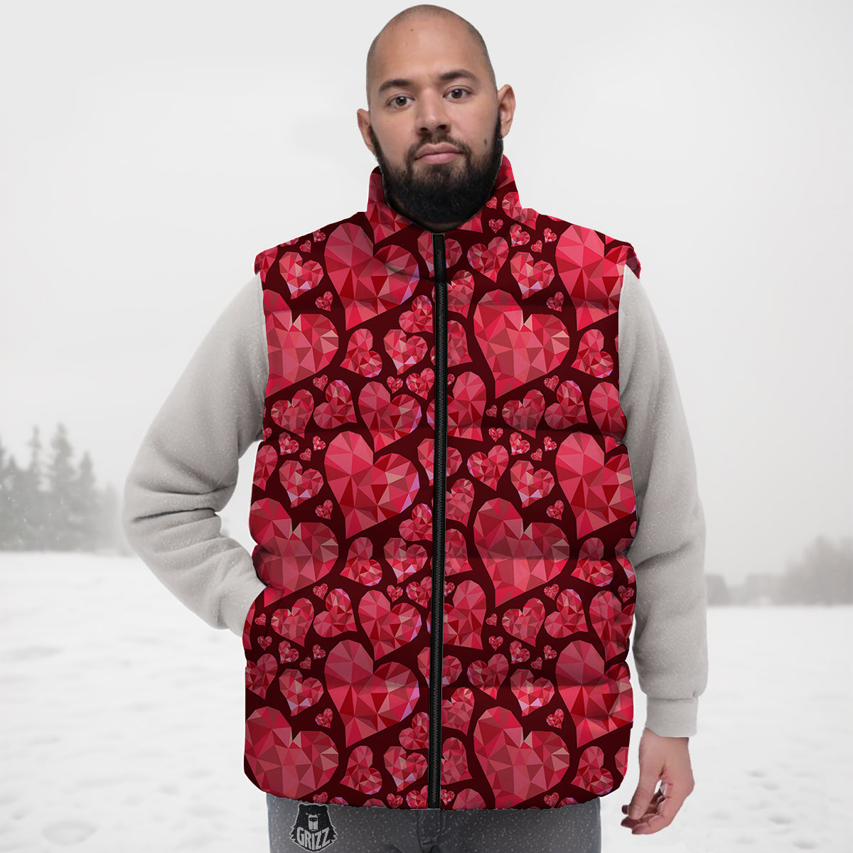 Geometric Heart Valentine's Day Print Pattern Down Vest