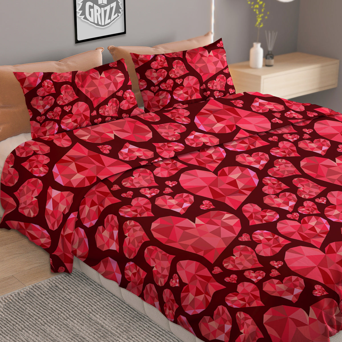 Geometric Heart Valentine's Day Print Pattern Duvet Cover Bedding Set