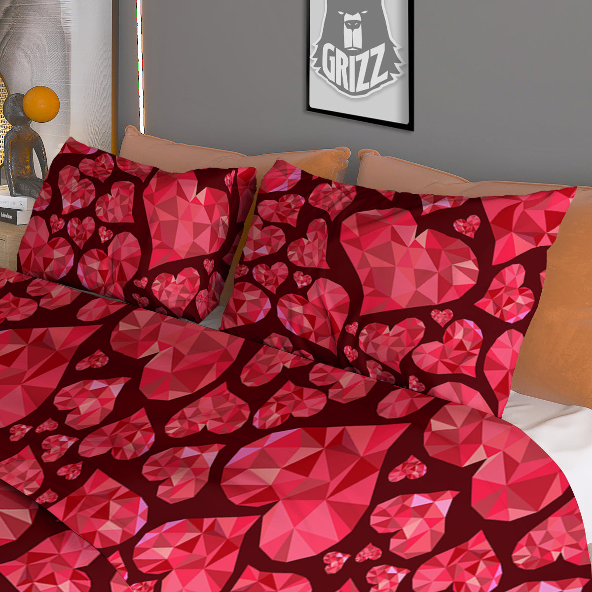 Geometric Heart Valentine's Day Print Pattern Duvet Cover Bedding Set