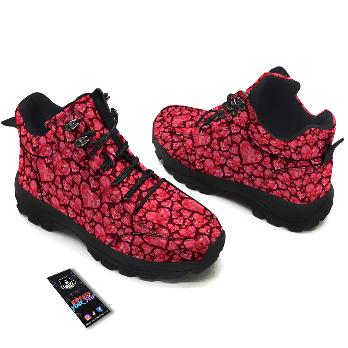 Geometric Heart Valentine's Day Print Pattern Hiking Shoes-grizzshop