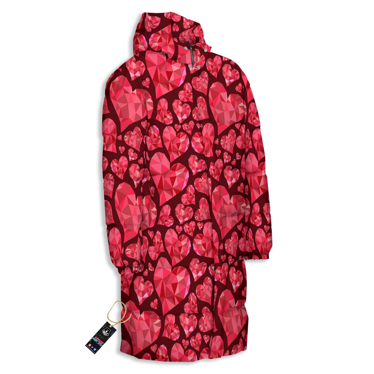 Geometric Heart Valentine's Day Print Pattern Long Down Jacket-grizzshop