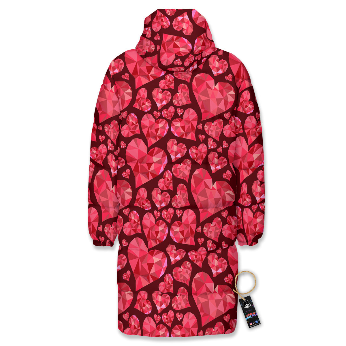 Geometric Heart Valentine's Day Print Pattern Long Down Jacket-grizzshop