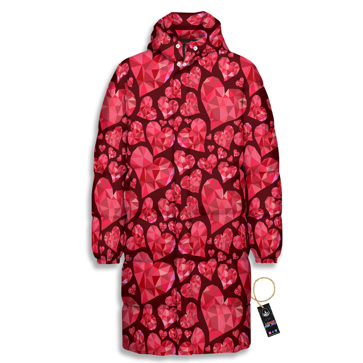 Geometric Heart Valentine's Day Print Pattern Long Down Jacket-grizzshop