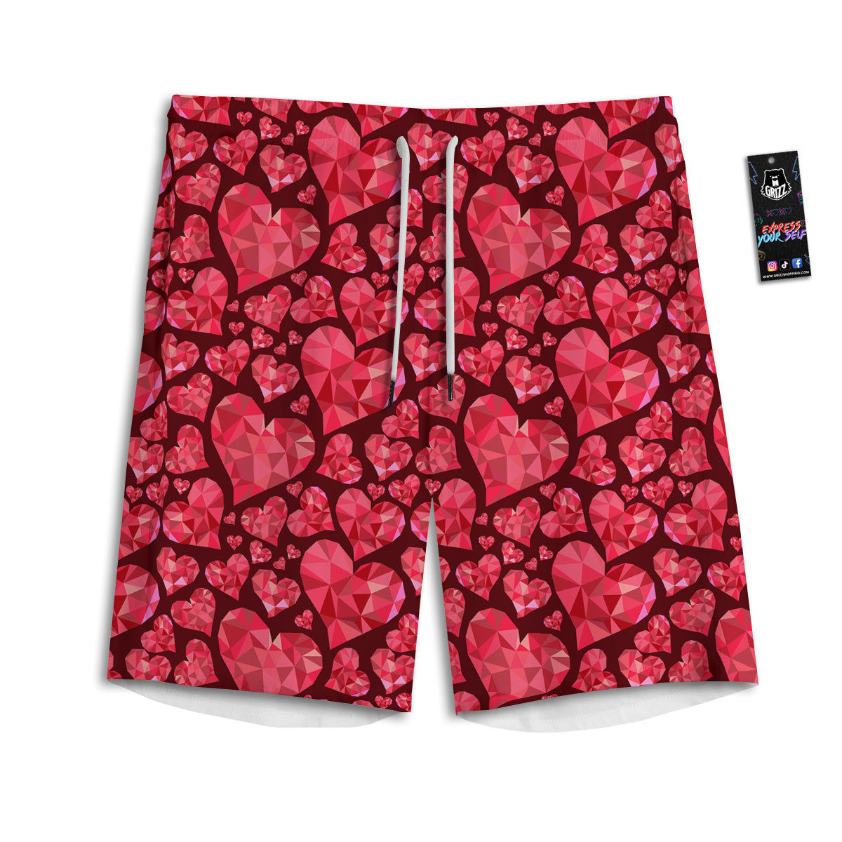 Geometric Heart Valentine's Day Print Pattern Men's Athletic Shorts