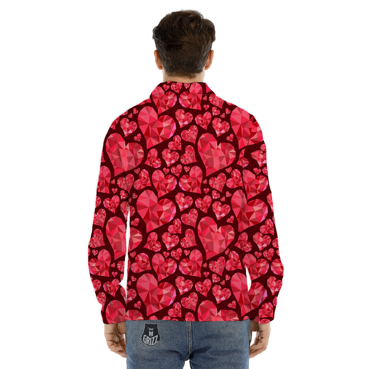 Geometric Heart Valentine's Day Print Pattern Men's Dress Shirts-grizzshop