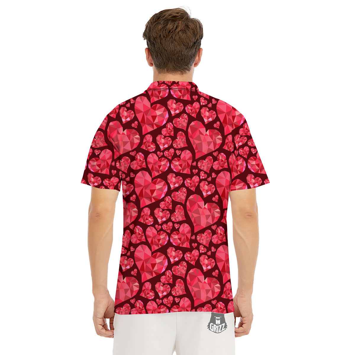 Geometric Heart Valentine's Day Print Pattern Men's Golf Shirts-grizzshop