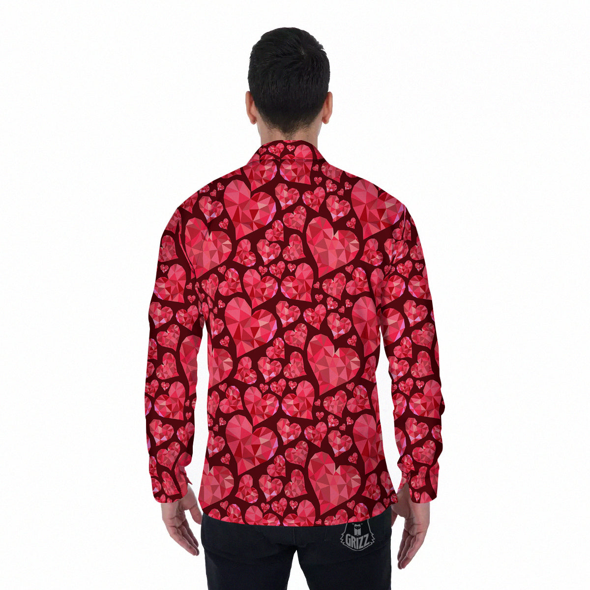 Geometric Heart Valentine's Day Print Pattern Men's Long Sleeve Shirts-grizzshop