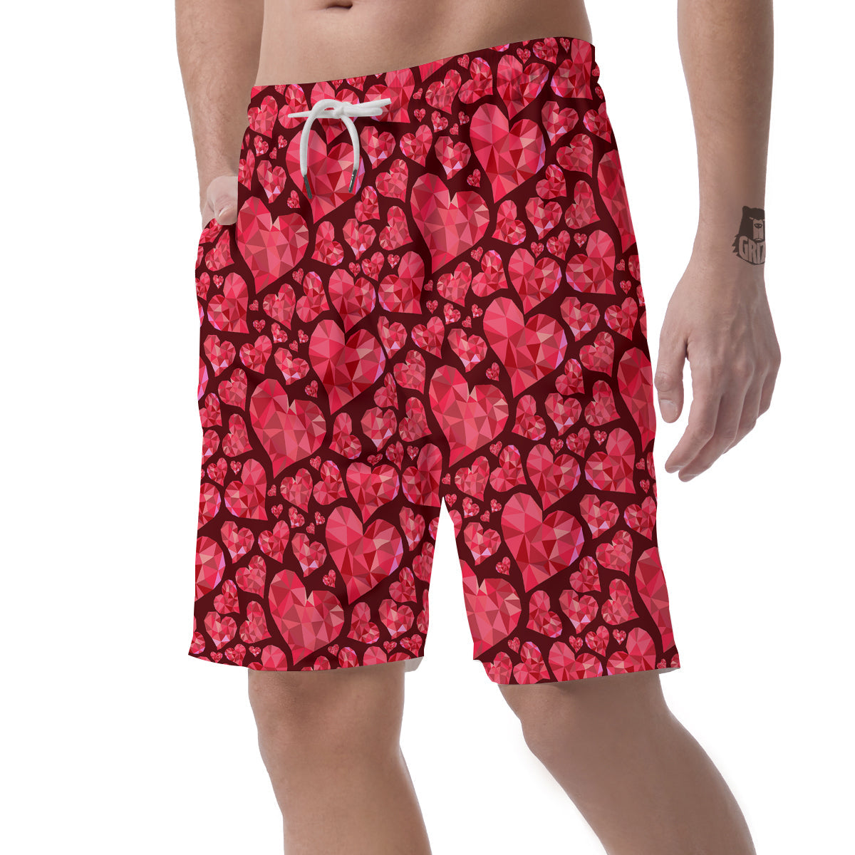 Geometric Heart Valentine's Day Print Pattern Men's Shorts-grizzshop