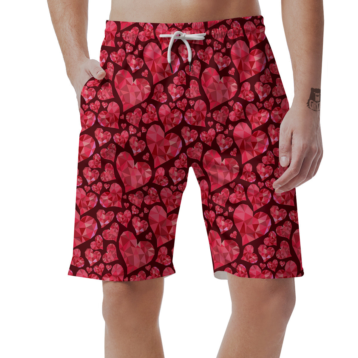 Geometric Heart Valentine's Day Print Pattern Men's Shorts-grizzshop