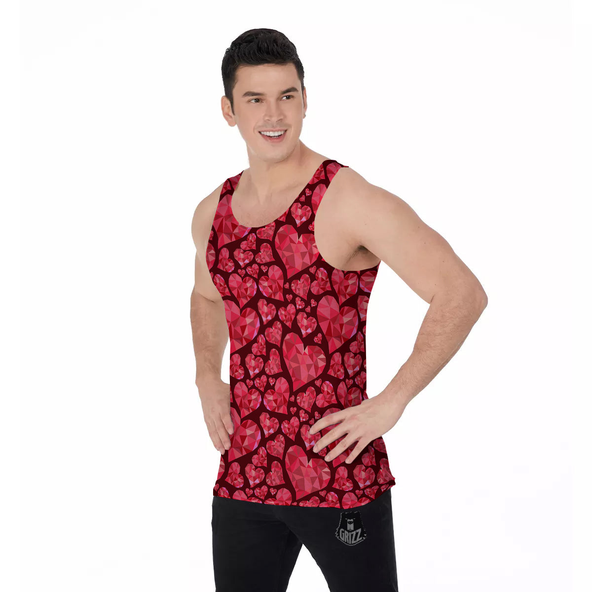 Geometric Heart Valentine's Day Print Pattern Men's Tank Top-grizzshop