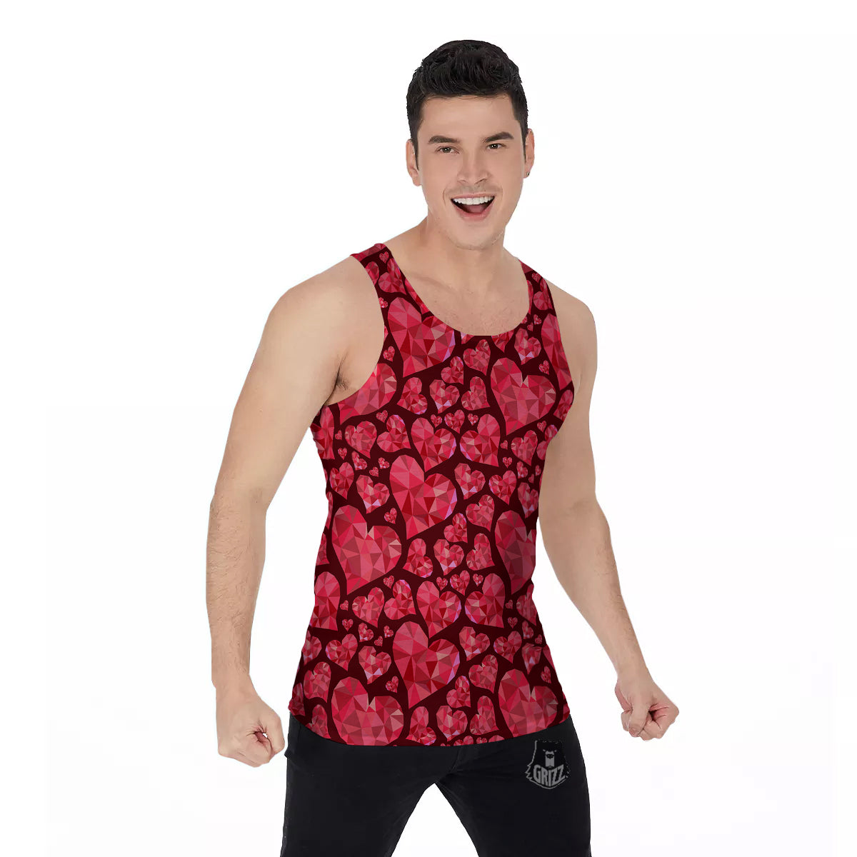 Geometric Heart Valentine's Day Print Pattern Men's Tank Top-grizzshop