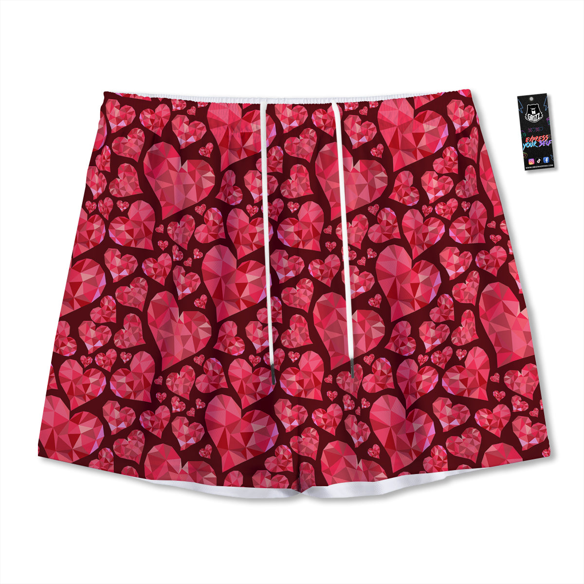 Geometric Heart Valentine's Day Print Pattern Mesh Shorts