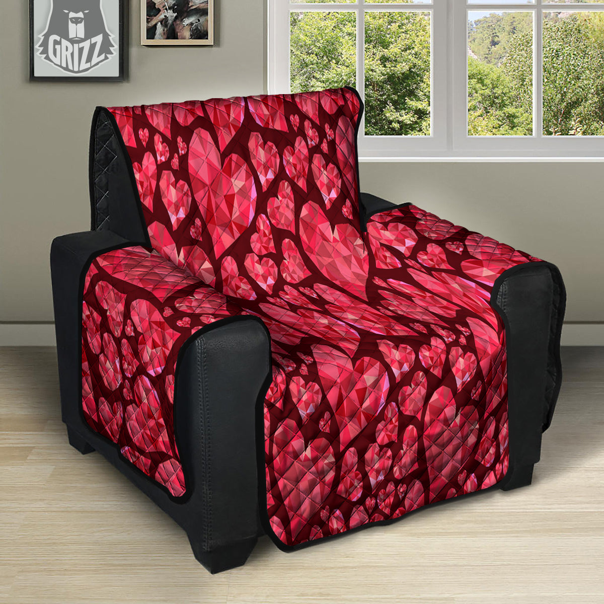 Geometric Heart Valentine's Day Print Pattern Recliner Protector-grizzshop