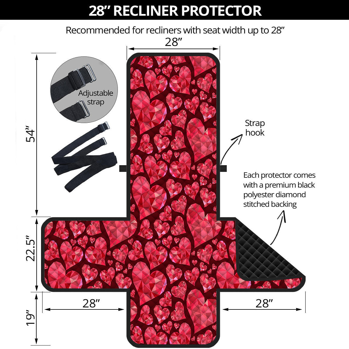 Geometric Heart Valentine's Day Print Pattern Recliner Protector-grizzshop