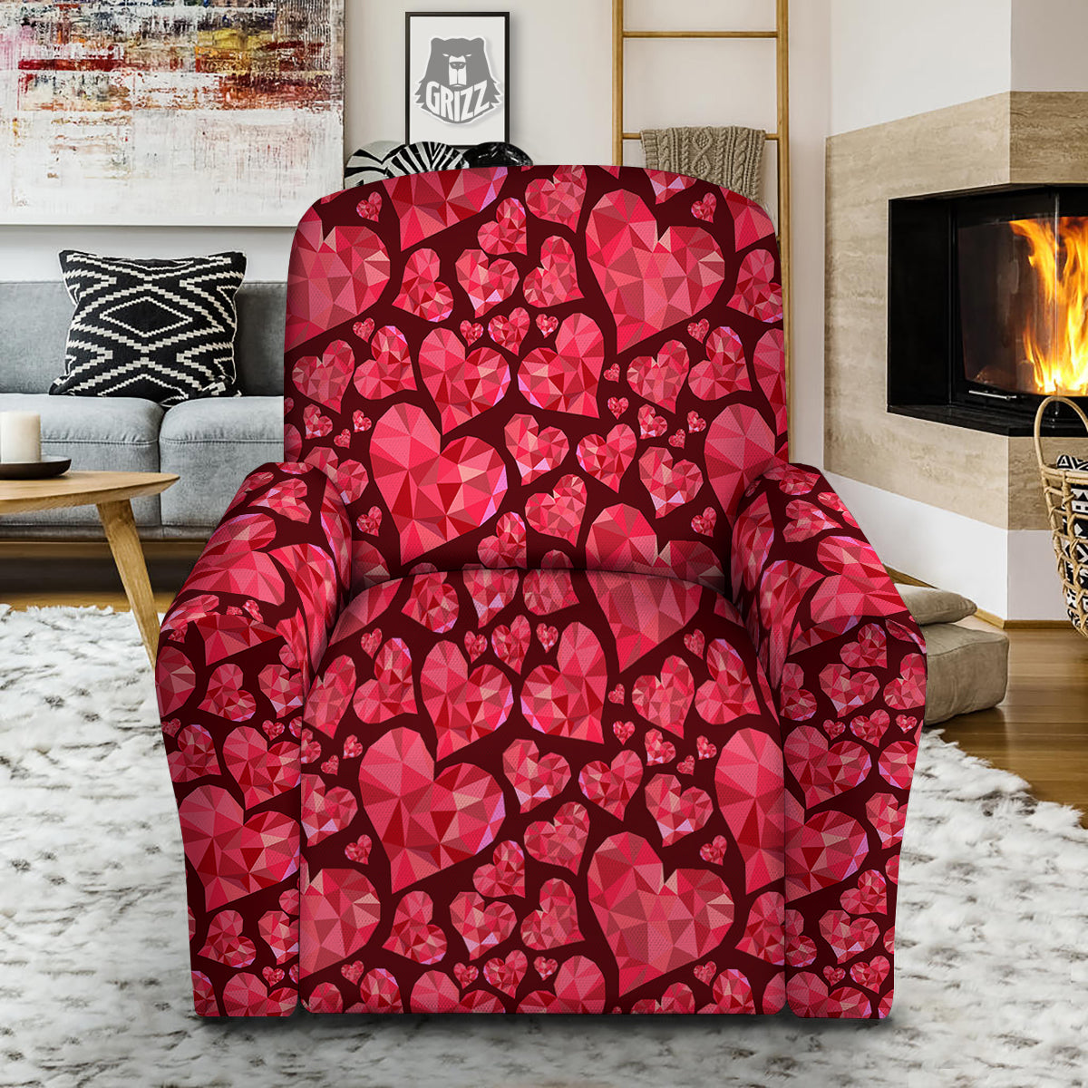 Geometric Heart Valentine's Day Print Pattern Recliner Slipcover-grizzshop