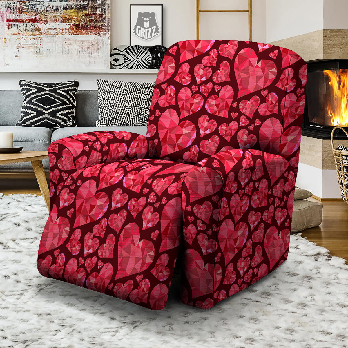 Geometric Heart Valentine's Day Print Pattern Recliner Slipcover-grizzshop