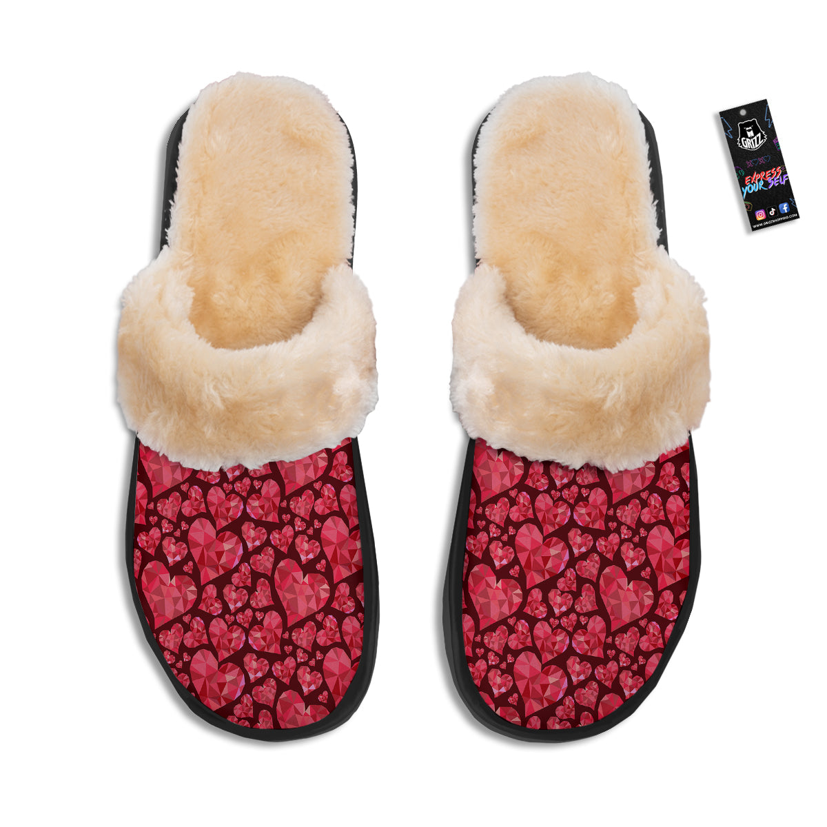 Geometric Heart Valentine's Day Print Pattern Slippers-grizzshop