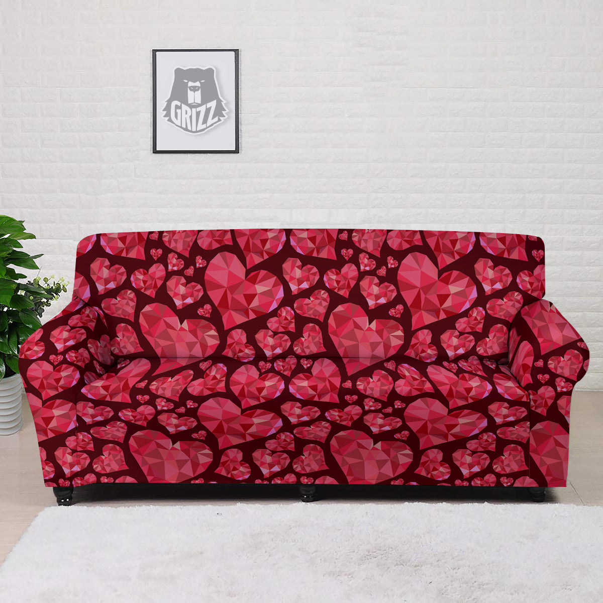 Geometric Heart Valentine's Day Print Pattern Sofa Cover-grizzshop