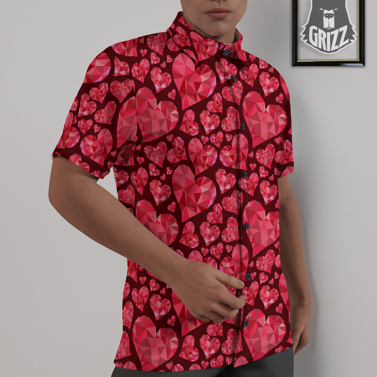 Geometric Heart Valentine's Day Print Pattern Untucked Shirts-grizzshop