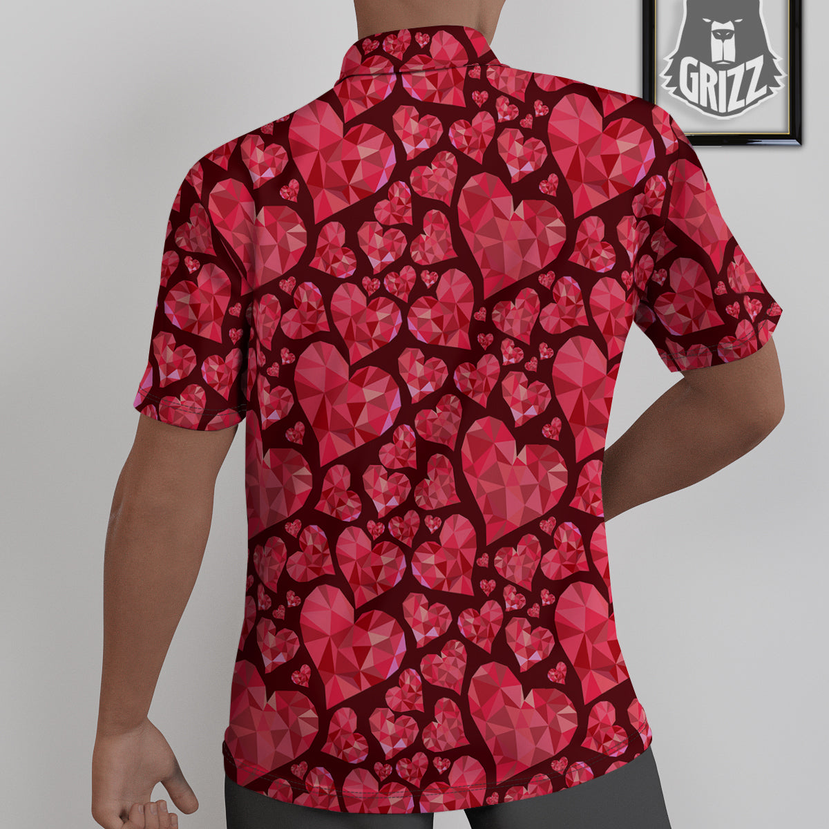 Geometric Heart Valentine's Day Print Pattern Untucked Shirts-grizzshop