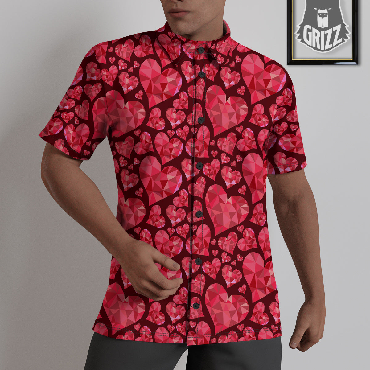 Geometric Heart Valentine's Day Print Pattern Untucked Shirts-grizzshop