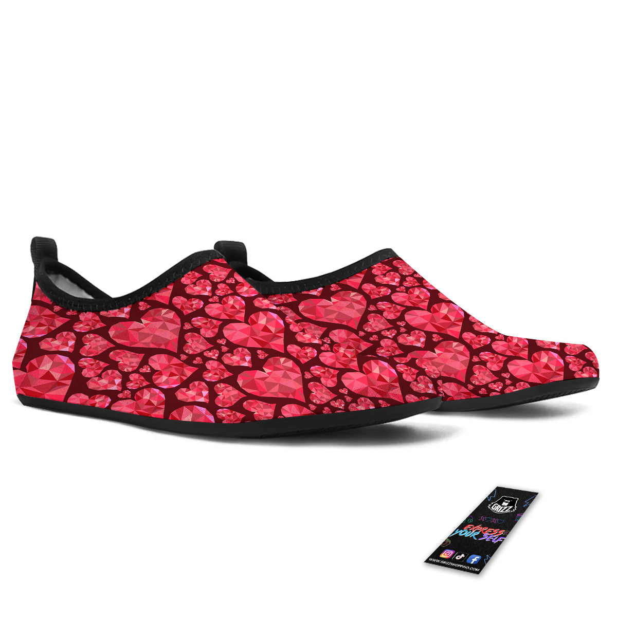 Geometric Heart Valentine's Day Print Pattern Water Shoes-grizzshop