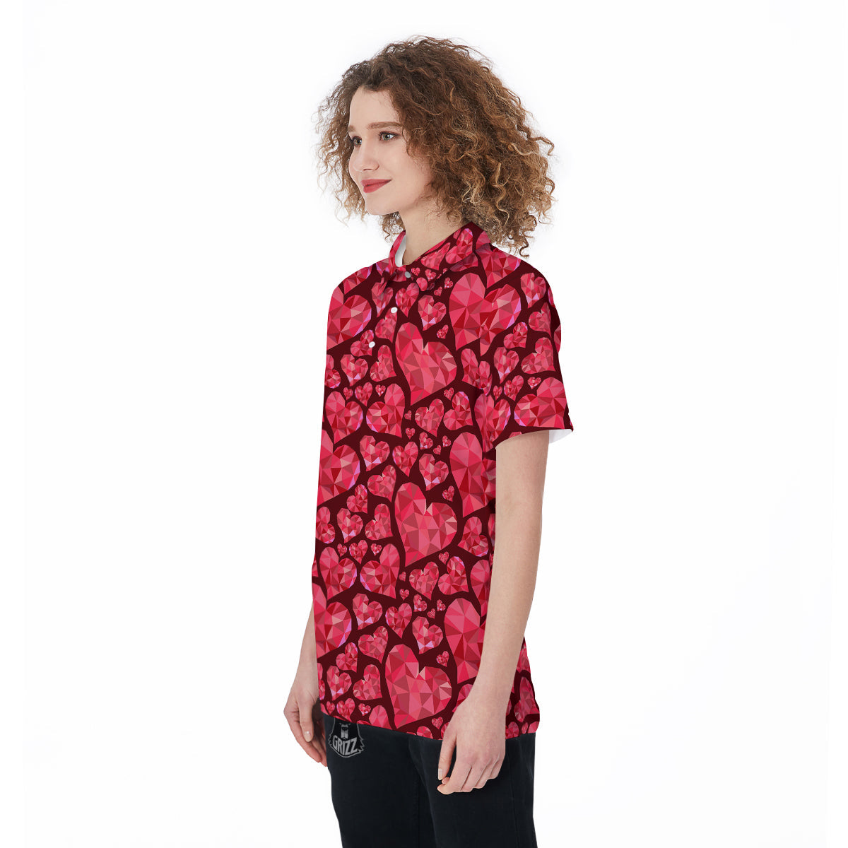 Geometric Heart Valentine's Day Print Pattern Women's Golf Shirts-grizzshop