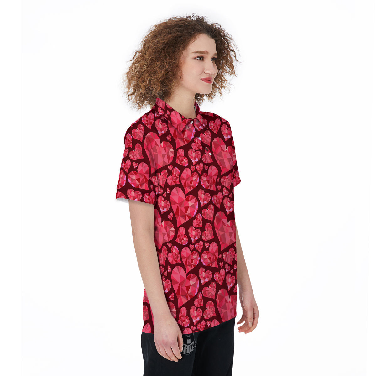 Geometric Heart Valentine's Day Print Pattern Women's Golf Shirts-grizzshop