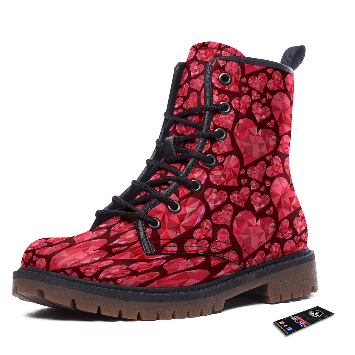 Geometric Heart Valentine's Day Print Pattern Work Boots-grizzshop