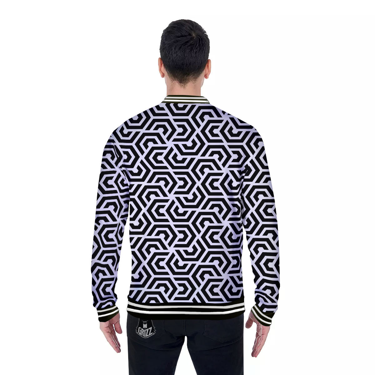 Geometric Hexagon Print Pattern Baseball Jacket-grizzshop