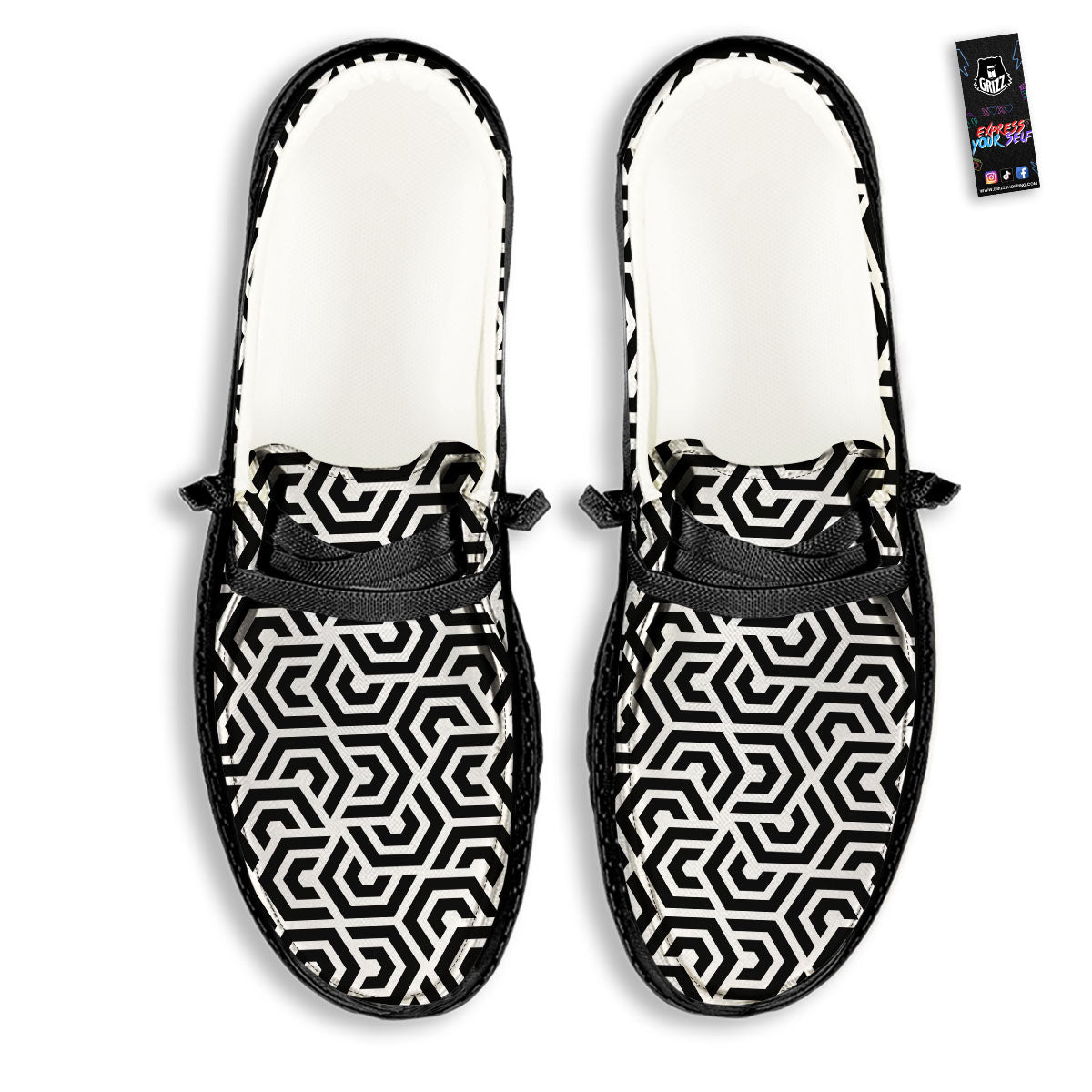Geometric Hexagon Print Pattern Black Loafers-grizzshop